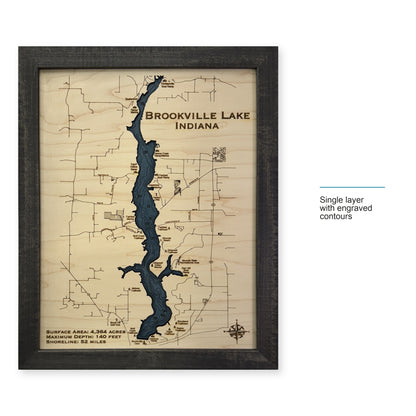 Brookville Engraved wood map — single layer with engraved contours, layer option shown