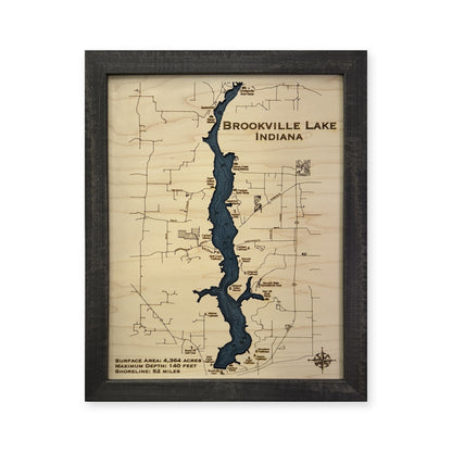Brookville Engraved wood map — single layer with engraved contours, white background