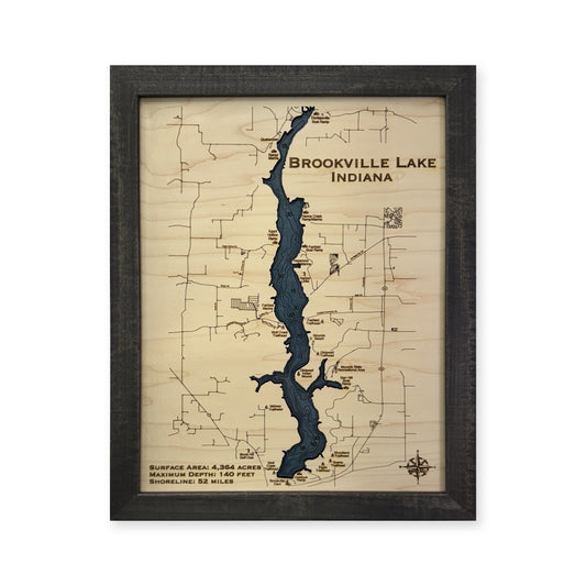 Brookville Engraved wood map — single layer with engraved contours, white background