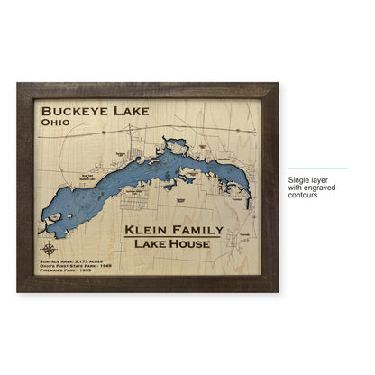 Buckeye Klein wood map — single layer with engraved contours, layer option shown
