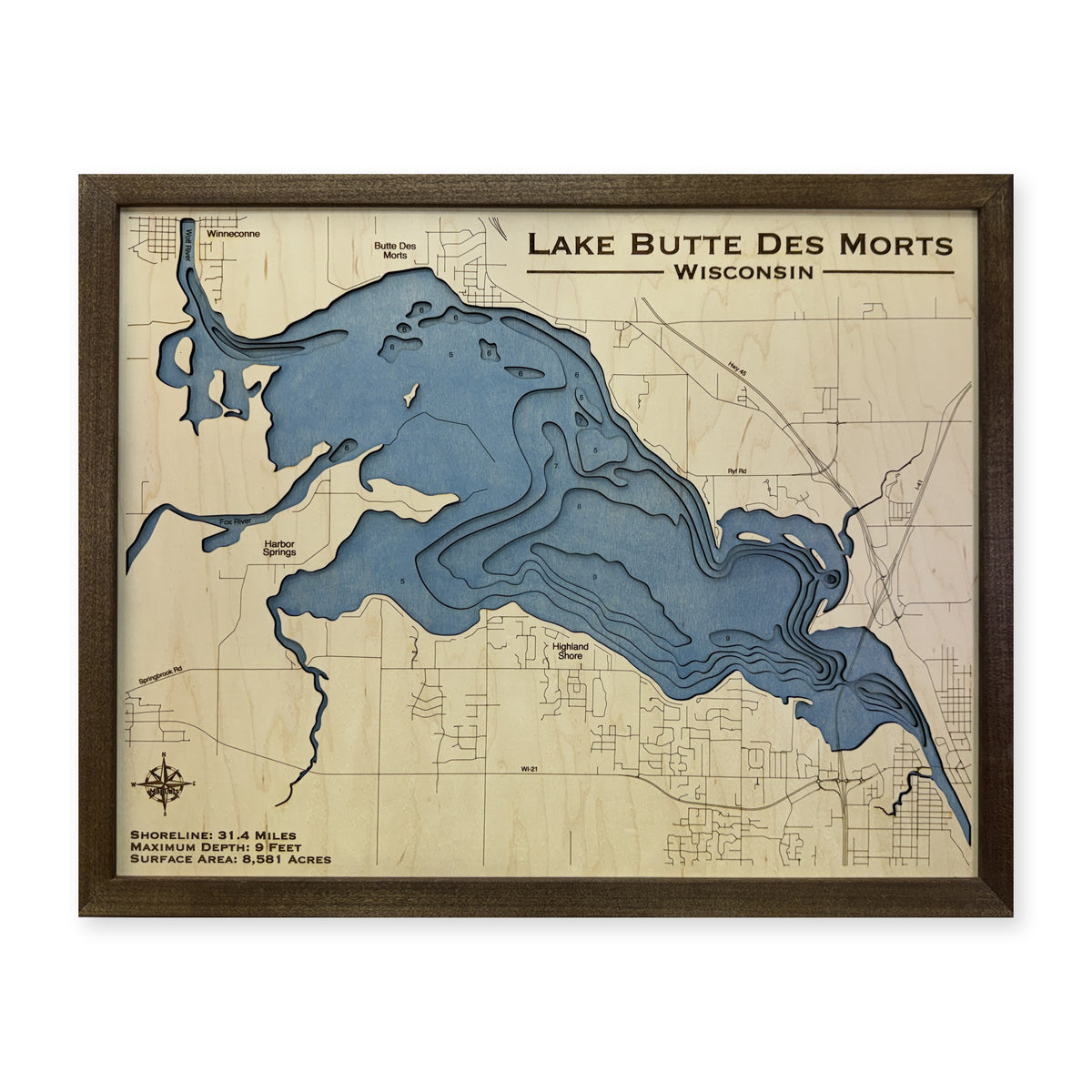 Butte Des Morts Jochman wood map — multilayer, white background