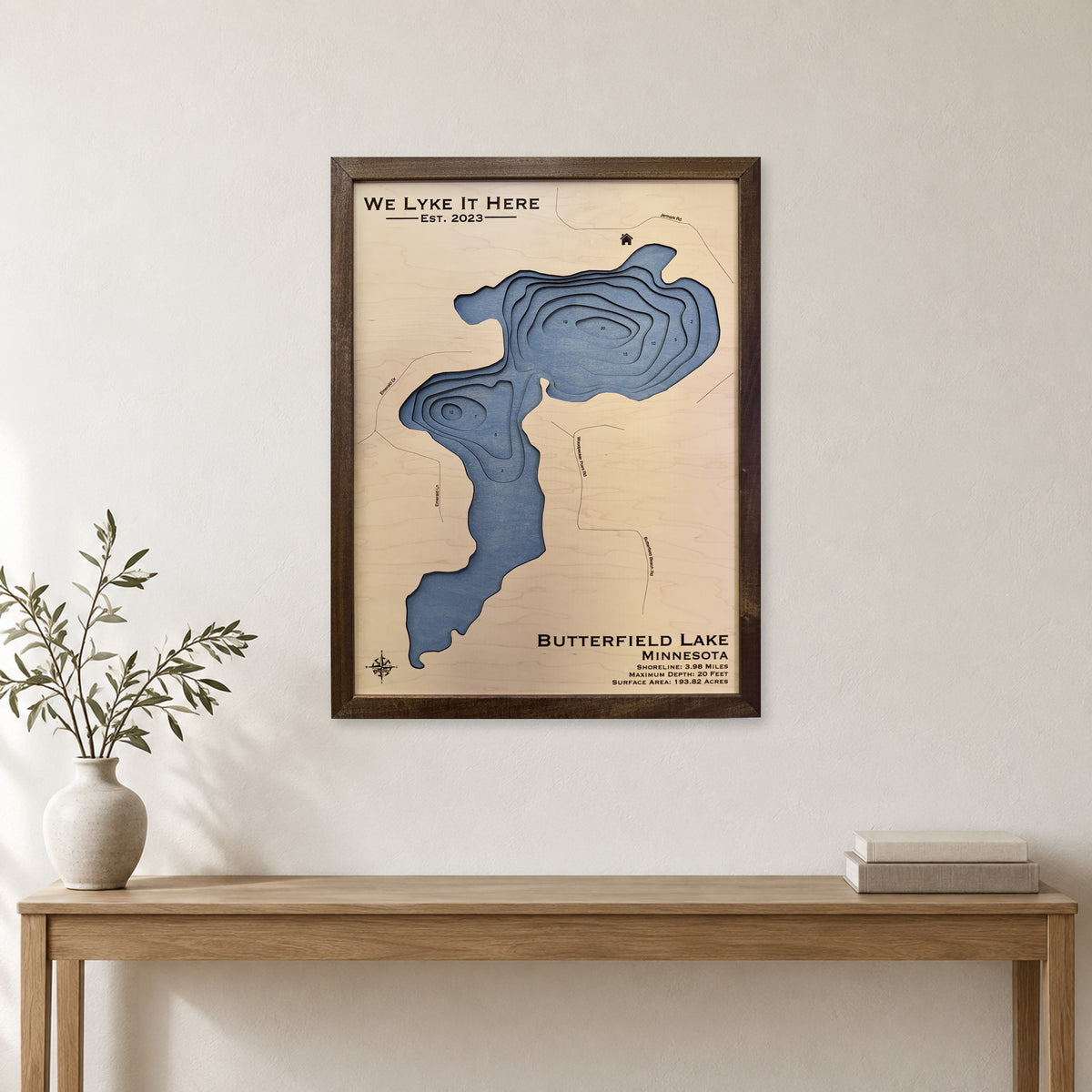 Butterfield Lyke wood map — multilayer, staged room mockup