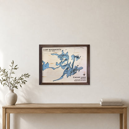 Cache Wadsworth wood map — multilayer, staged room mockup