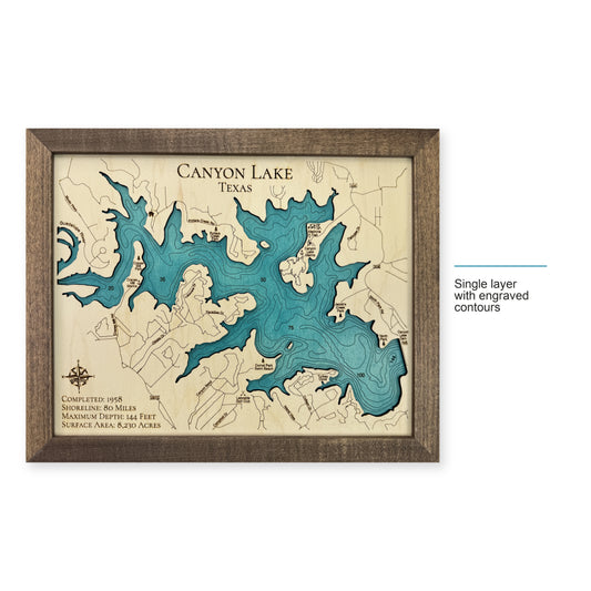 Canyon Pearce wood map — single layer with engraved contours, layer option shown
