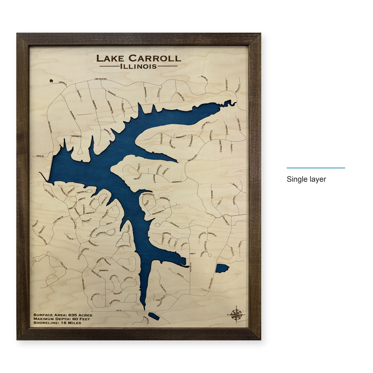Carroll Walnut Single wood map — single layer, layer option shown