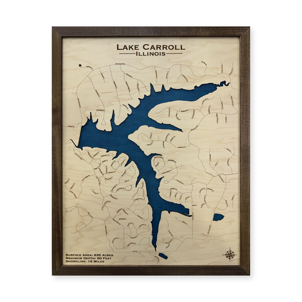 Carroll Walnut Single wood map — single layer, white background