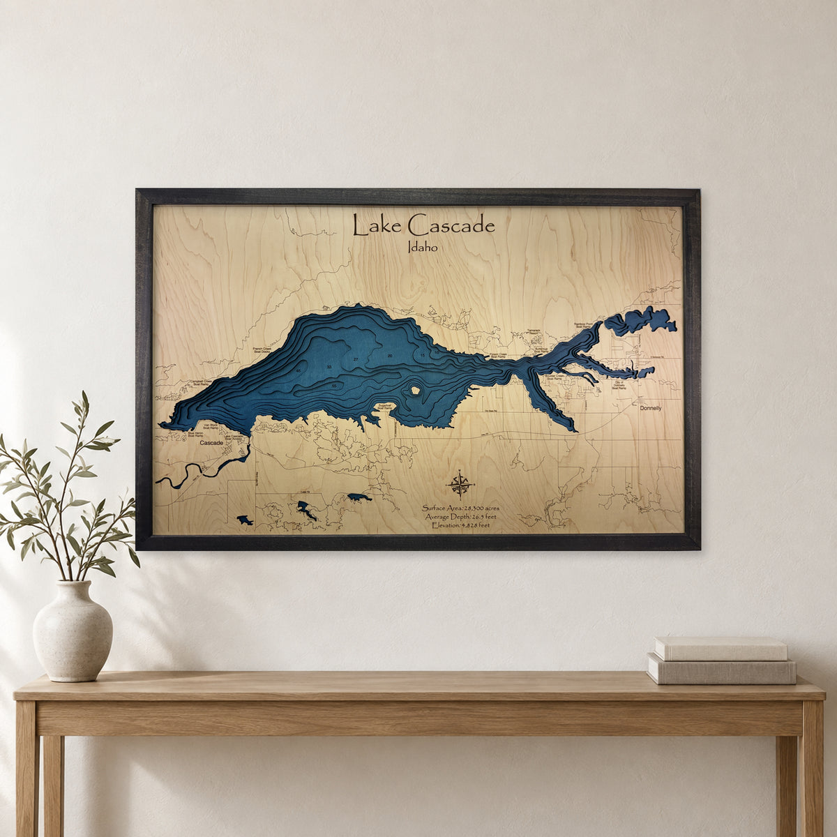 Cascade Charcoal wood map — multilayer, staged room mockup