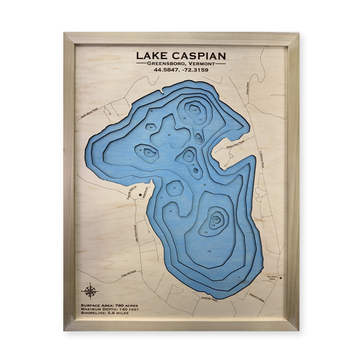 Caspian Natural wood map — multilayer, white background
