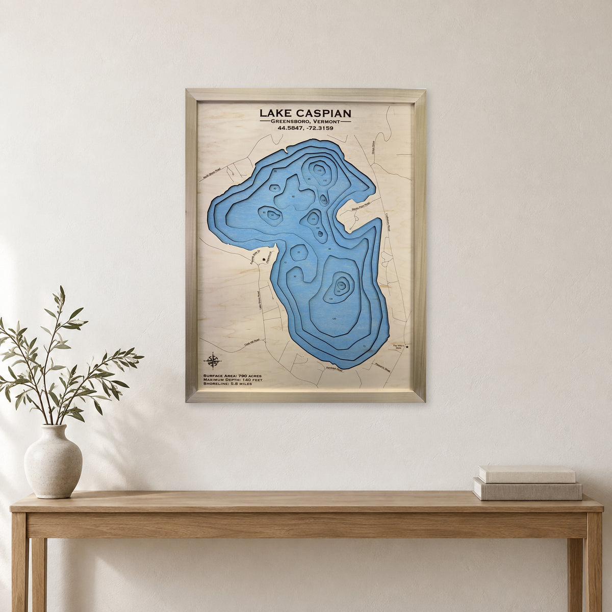 Caspian Natural wood map — multilayer, staged room mockup