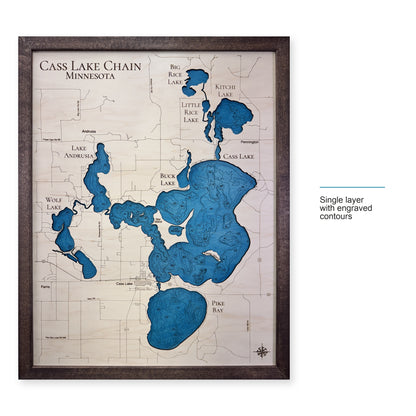 Cass Chain Walnut wood map — single layer with engraved contours, layer option shown