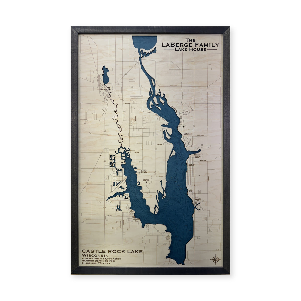 Castle Rock Laberge wood map — single layer with engraved contours, white background