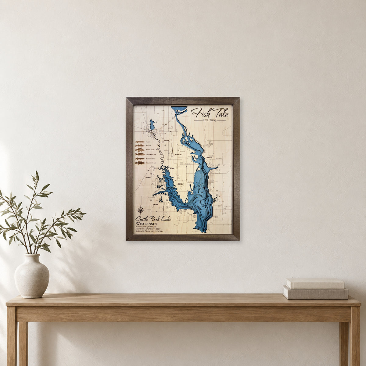 Castle Rock Lake wood map — multilayer, staged room mockup