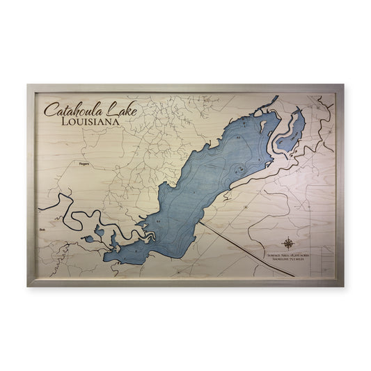 Catahoula Engraved wood map — single layer with engraved contours, white background