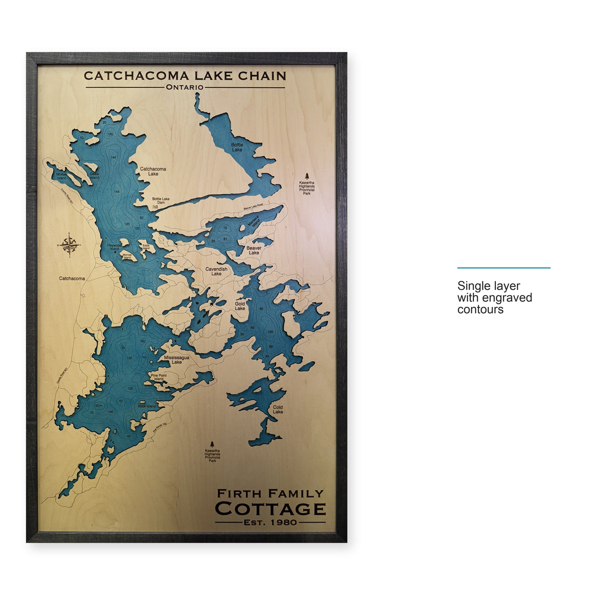 Catchacoma Firth wood map — single layer with engraved contours, layer option shown
