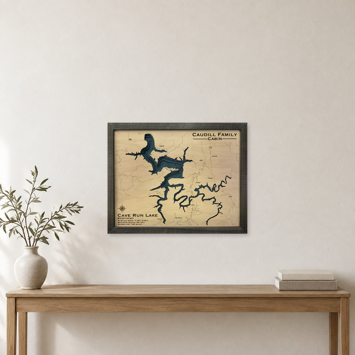 Cave Run Caudill wood map — multilayer, staged room mockup
