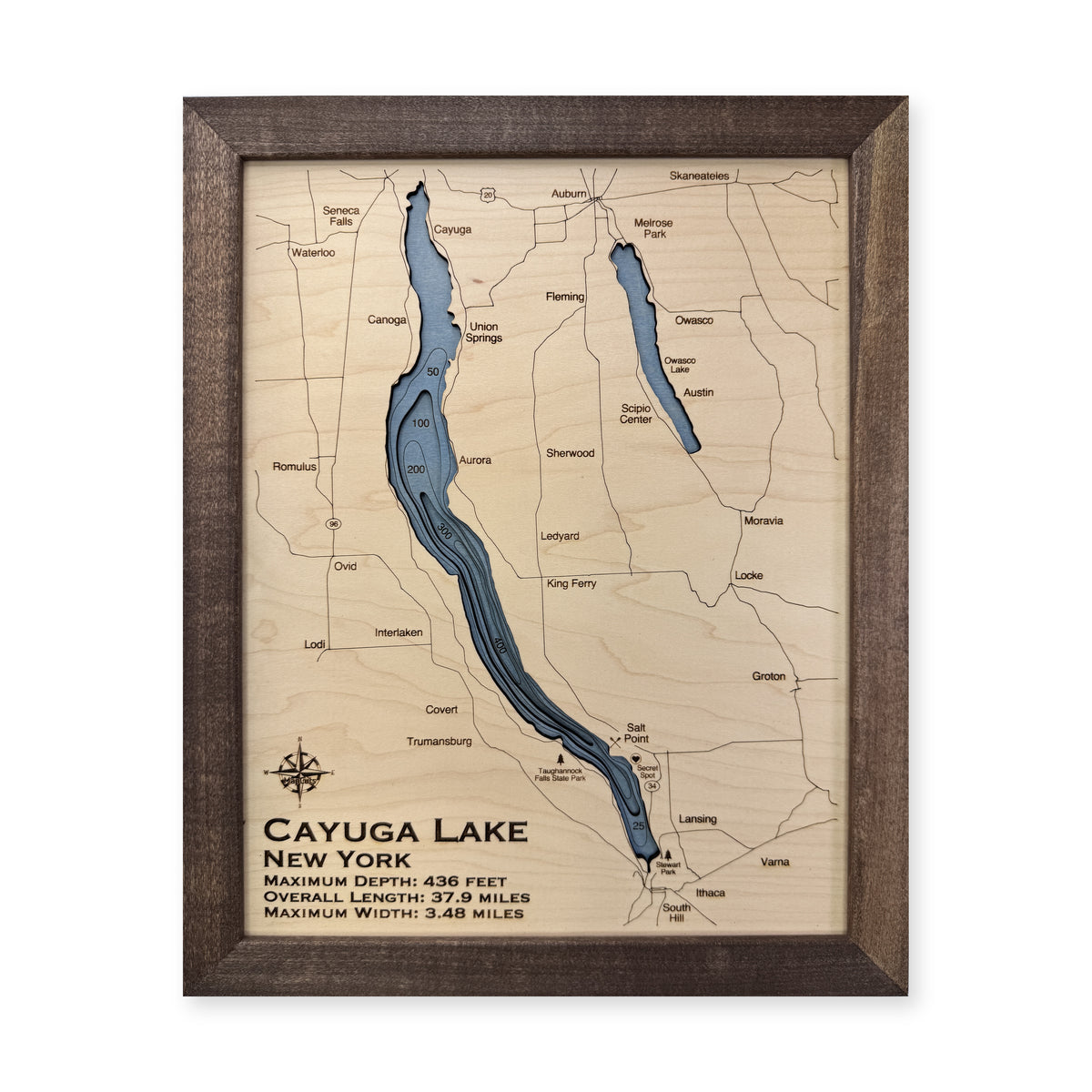 Cayuga Selman wood map — multilayer, white background