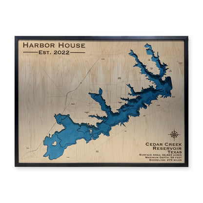 Cedar Creek Harbor House wood map — multilayer, white background