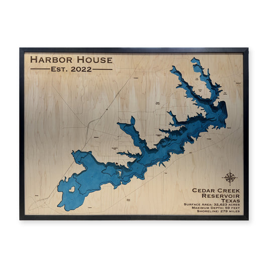 Cedar Creek Harbor House wood map — multilayer, white background