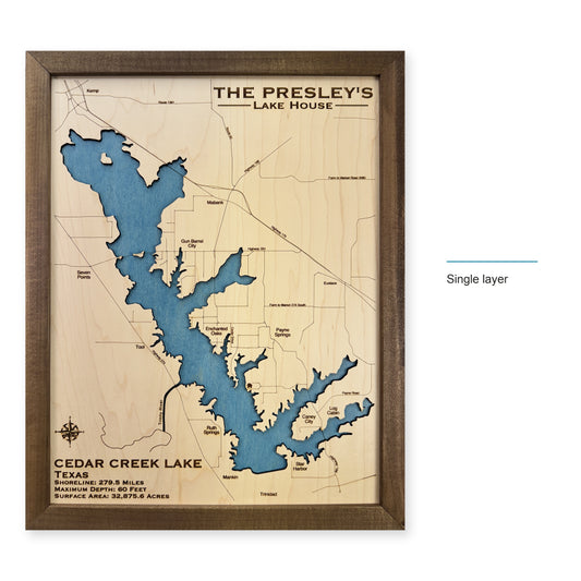 Cedar Creek Lake wood map — single layer, layer option shown