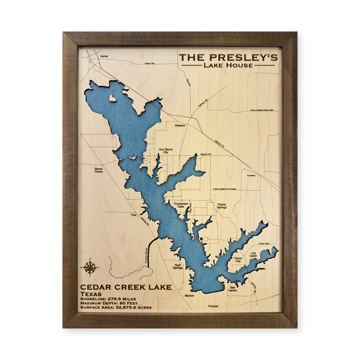 Cedar Creek Lake wood map — single layer, white background