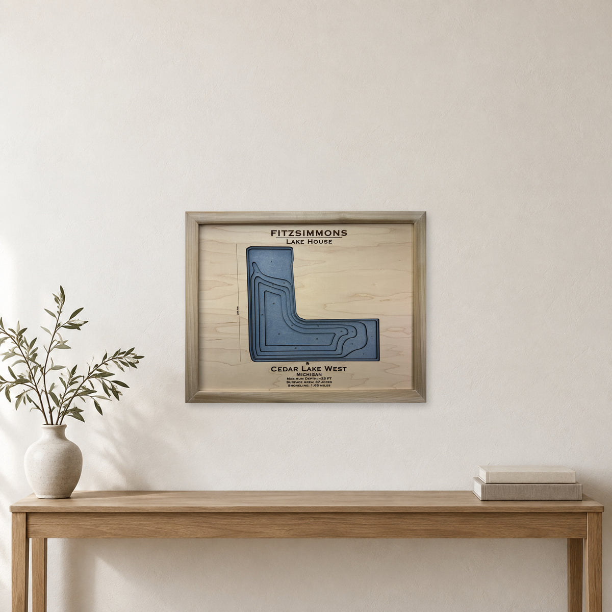 Cedar West Fitzsimmons wood map — multilayer, staged room mockup