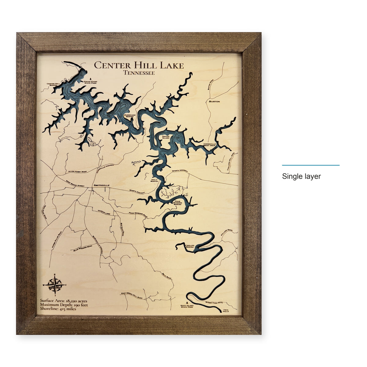 Center Hill Lake wood map — single layer, layer option shown