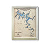 Single layer wooden map of Center Hill Lake with light blue water stain and a natural colored frame. 