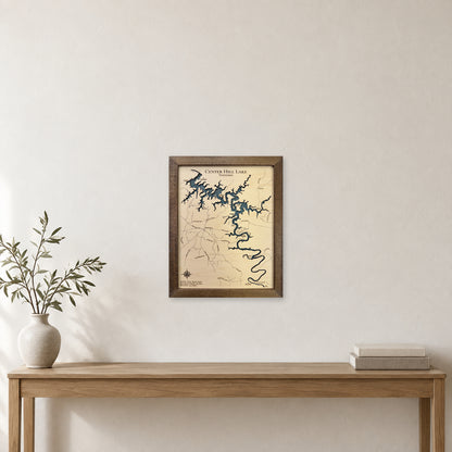 Center Hill Lake wood map — single layer, staged room mockup