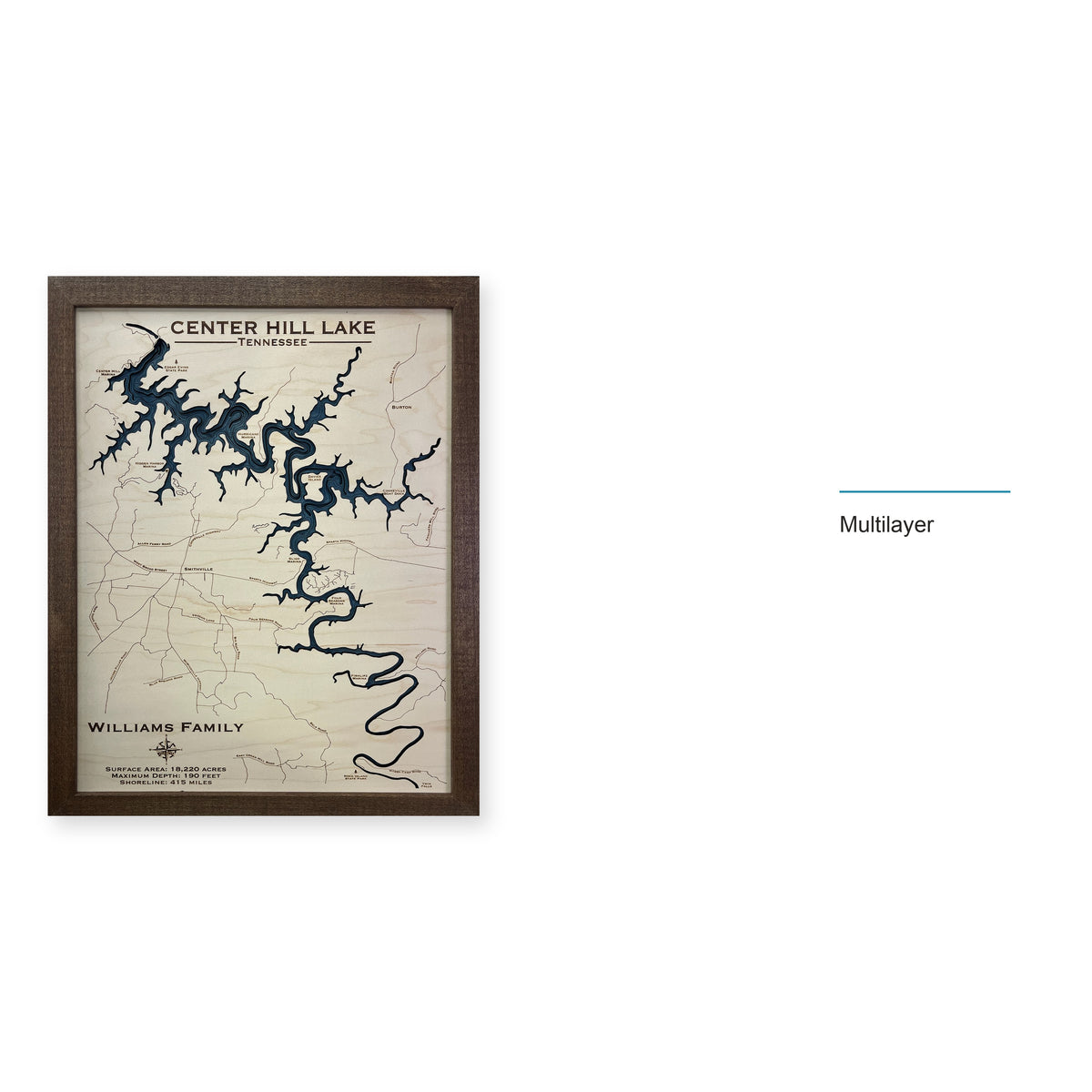 Center Hill Lake, Wood Map — multilayer example, layer option shown
