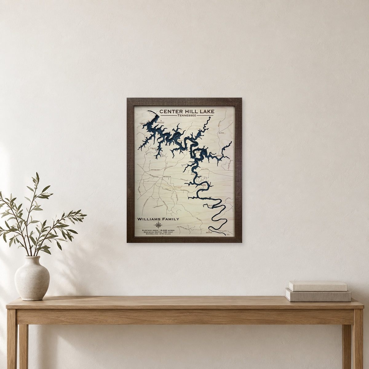 Center Hill Lake, Wood Map — multilayer example, staged room mockup