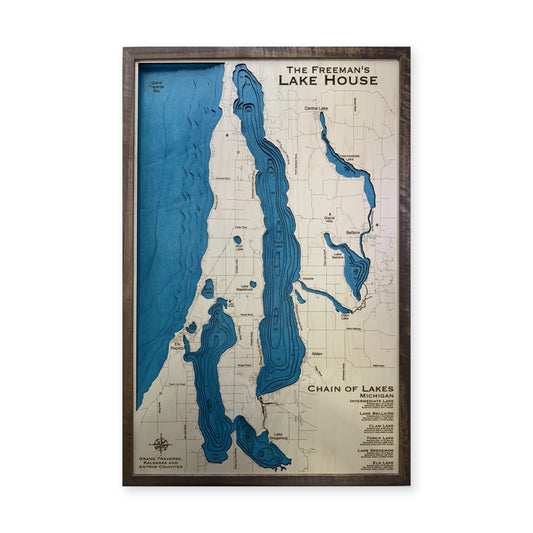 Chain Lakes Freeman wood map — multilayer, white background