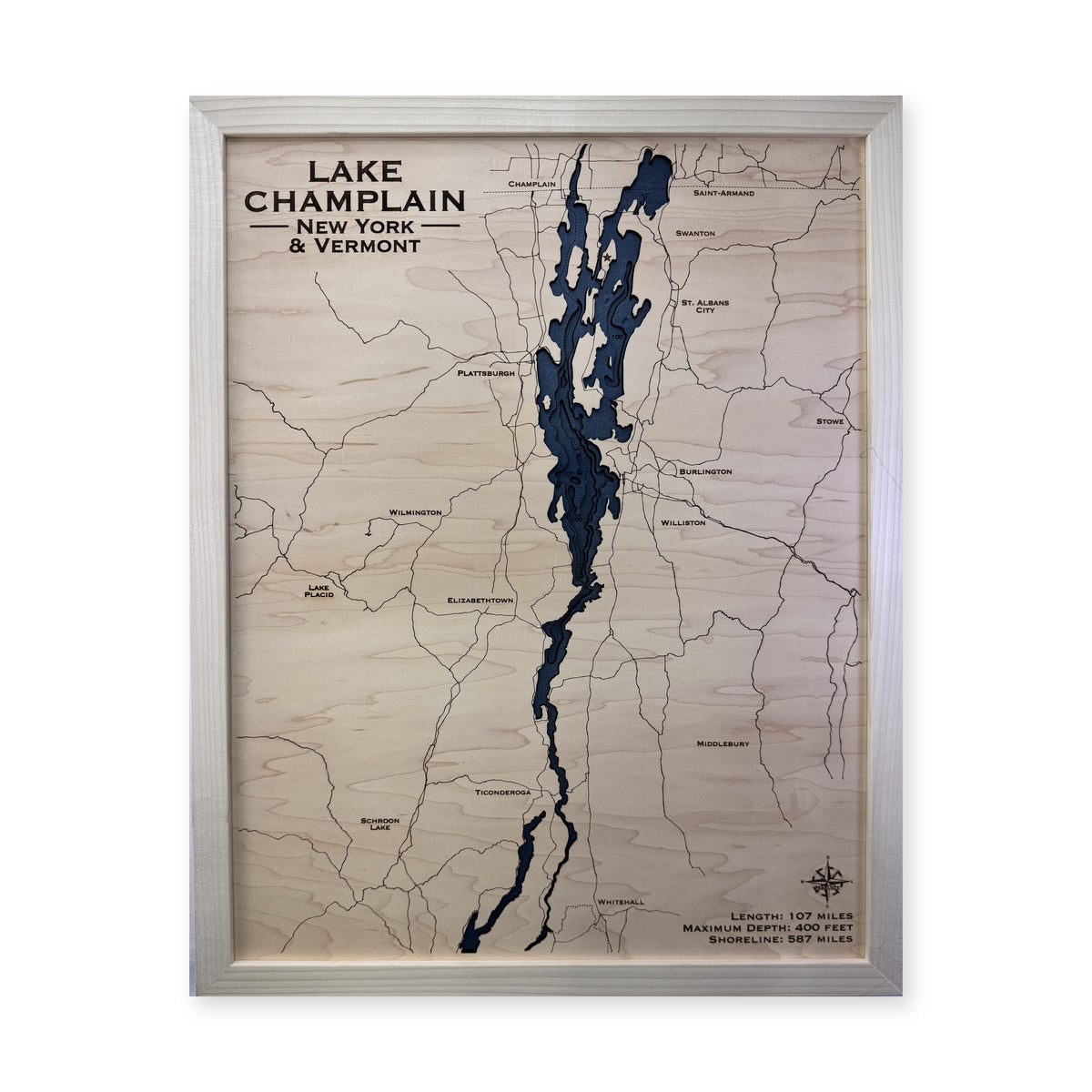 Champlain Natural Multi wood map — multilayer, white background