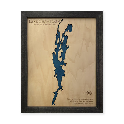 Champlain No Roads wood map — single layer, white background