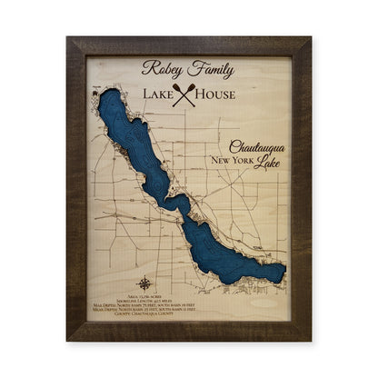 Chautauqua Lake Robey wood map — single layer with engraved contours, white background