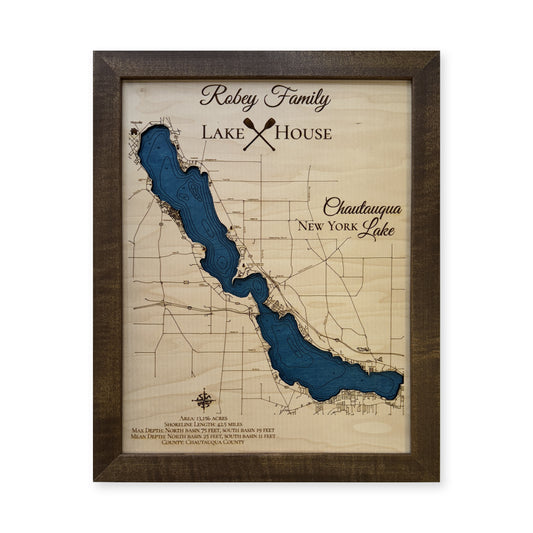 Chautauqua Lake Robey wood map — single layer with engraved contours, white background