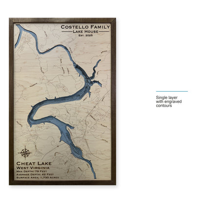 Cheat Costello wood map — single layer with engraved contours, layer option shown