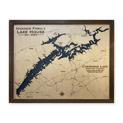 Cherokee Lake Hannon wood map — single layer, white background