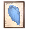 Chippewa Lake wooden map with brown frame on a white background. 