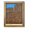 Framed 3D wooden map of Cleveland, Ohio on a white background. 