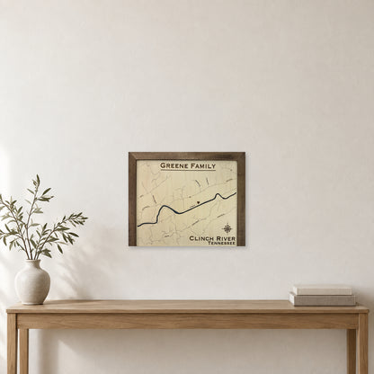 Clinch Greene wood map — single layer, staged room mockup