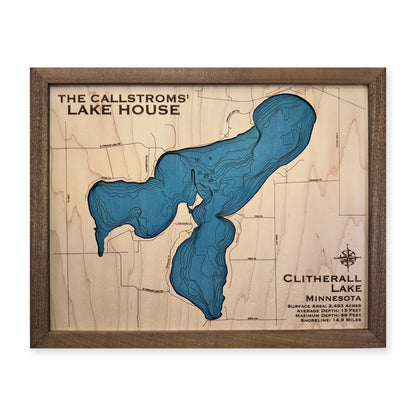 Clitherall Callstrom wood map — single layer with engraved contours, white background