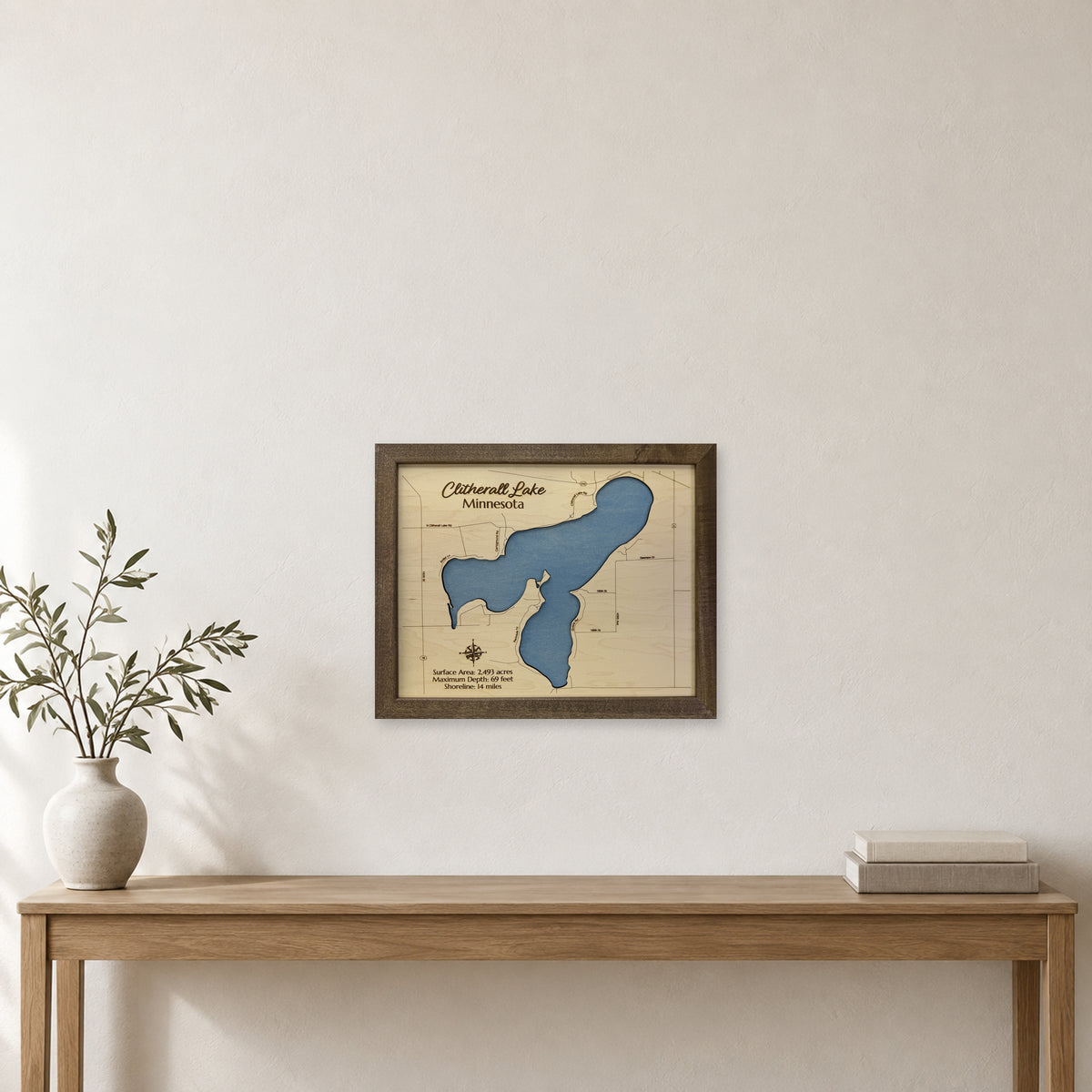Clitherall Single wood map — single layer, staged room mockup