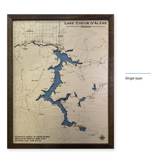 Lake Coeur d'Alene Wood Map — single layer example, layer option shown