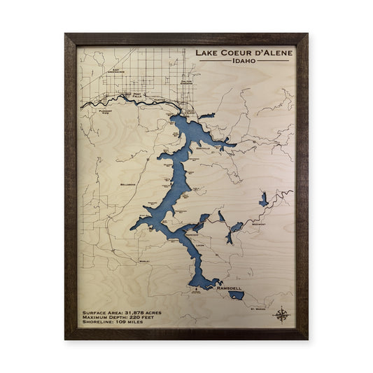 Lake Coeur d'Alene Wood Map — single layer example, on a white background
