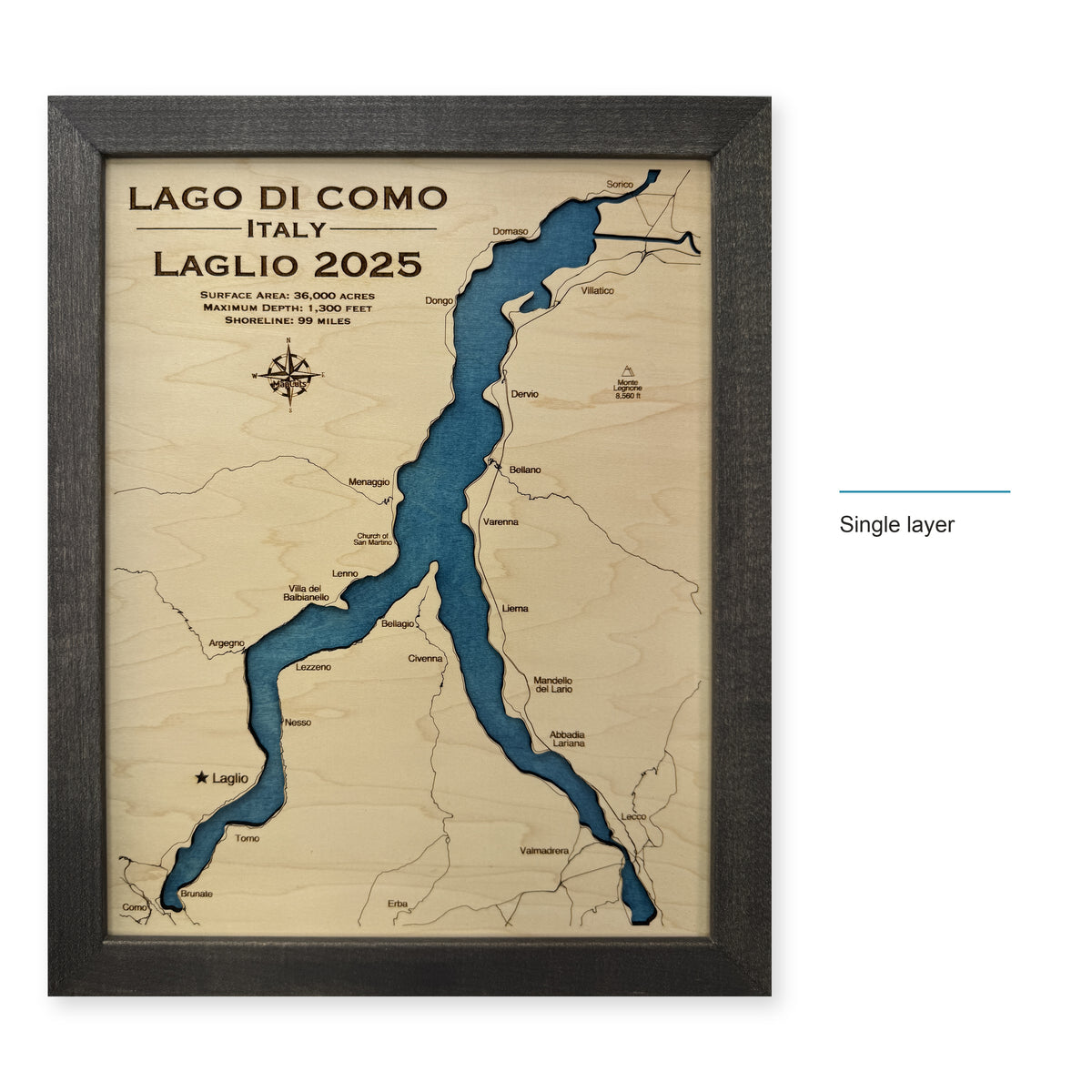 Como Laglio wood map — single layer, layer option shown