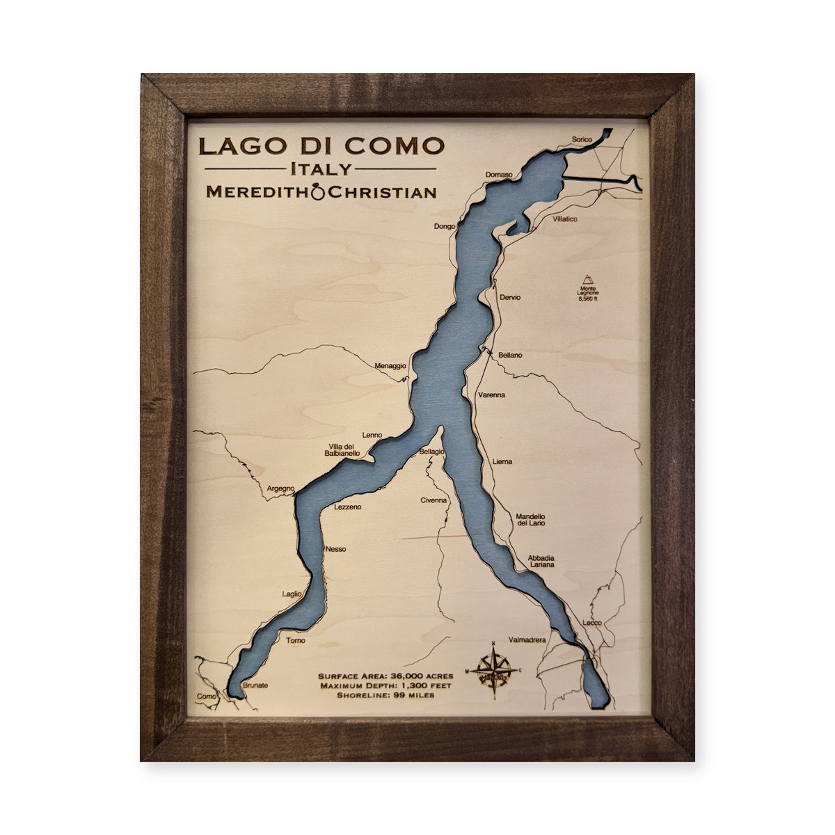 Como Meredith Christian wood map — single layer, white background
