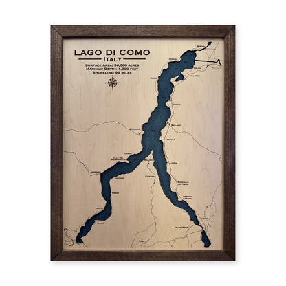 Como Walnut Engraved wood map — single layer with engraved contours, white background