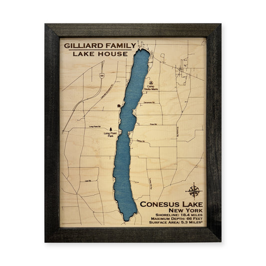 Conesus Gilliard wood map — single layer, white background