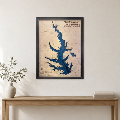 Conroe Depriest wood map — multilayer, staged room mockup