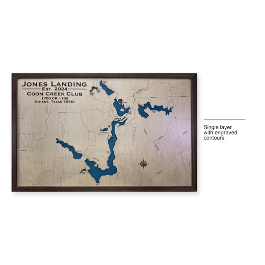Coon Creek Jones wood map — single layer with engraved contours, layer option shown